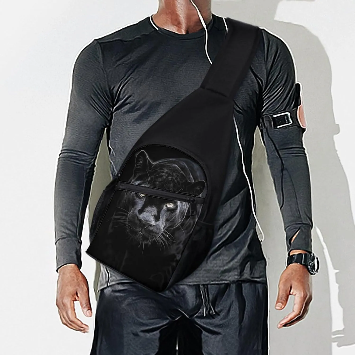 Sling Backpack for Women Men Crossbody Chest Bag Travel Animal Panther Daypack Shoulder Bag for Hiking