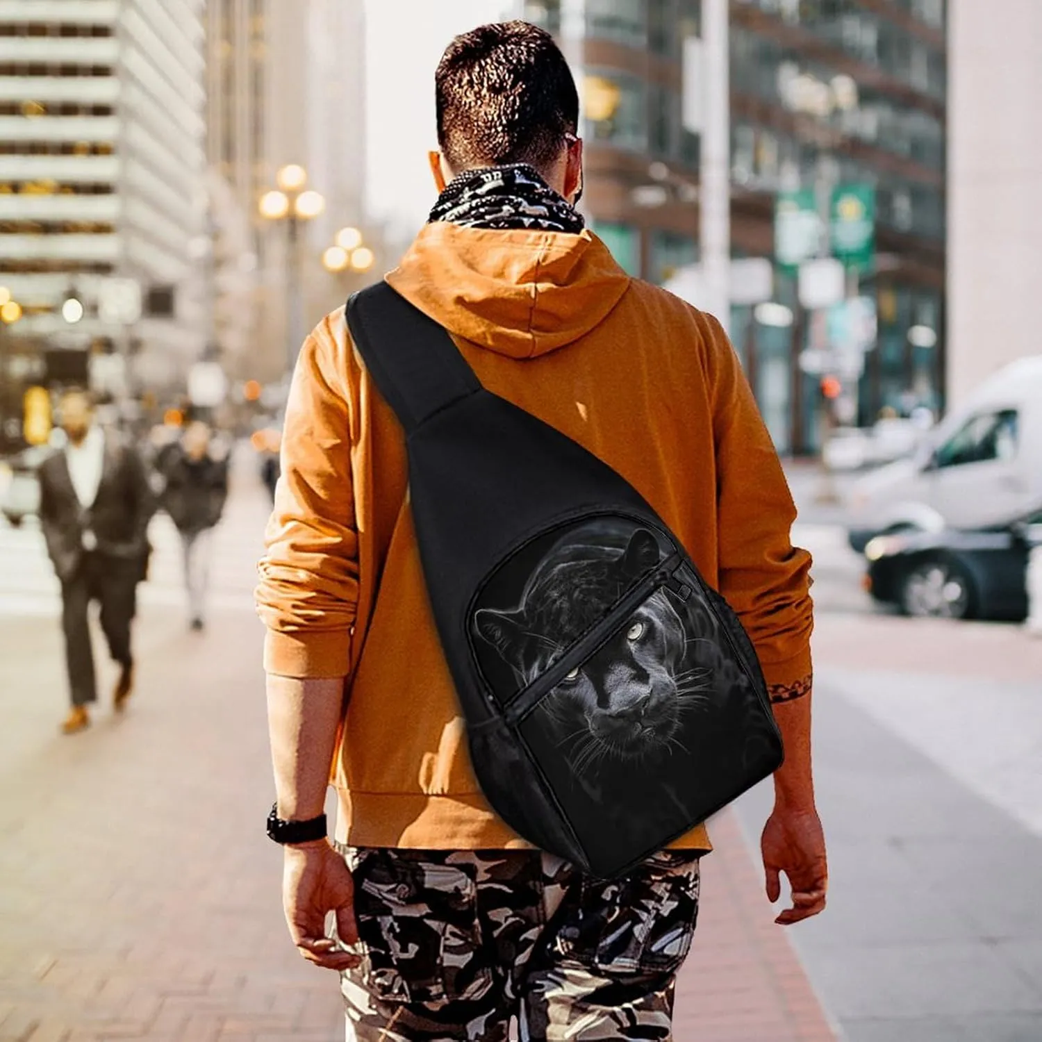 Sling Backpack for Women Men Crossbody Chest Bag Travel Animal Panther Daypack Shoulder Bag for Hiking