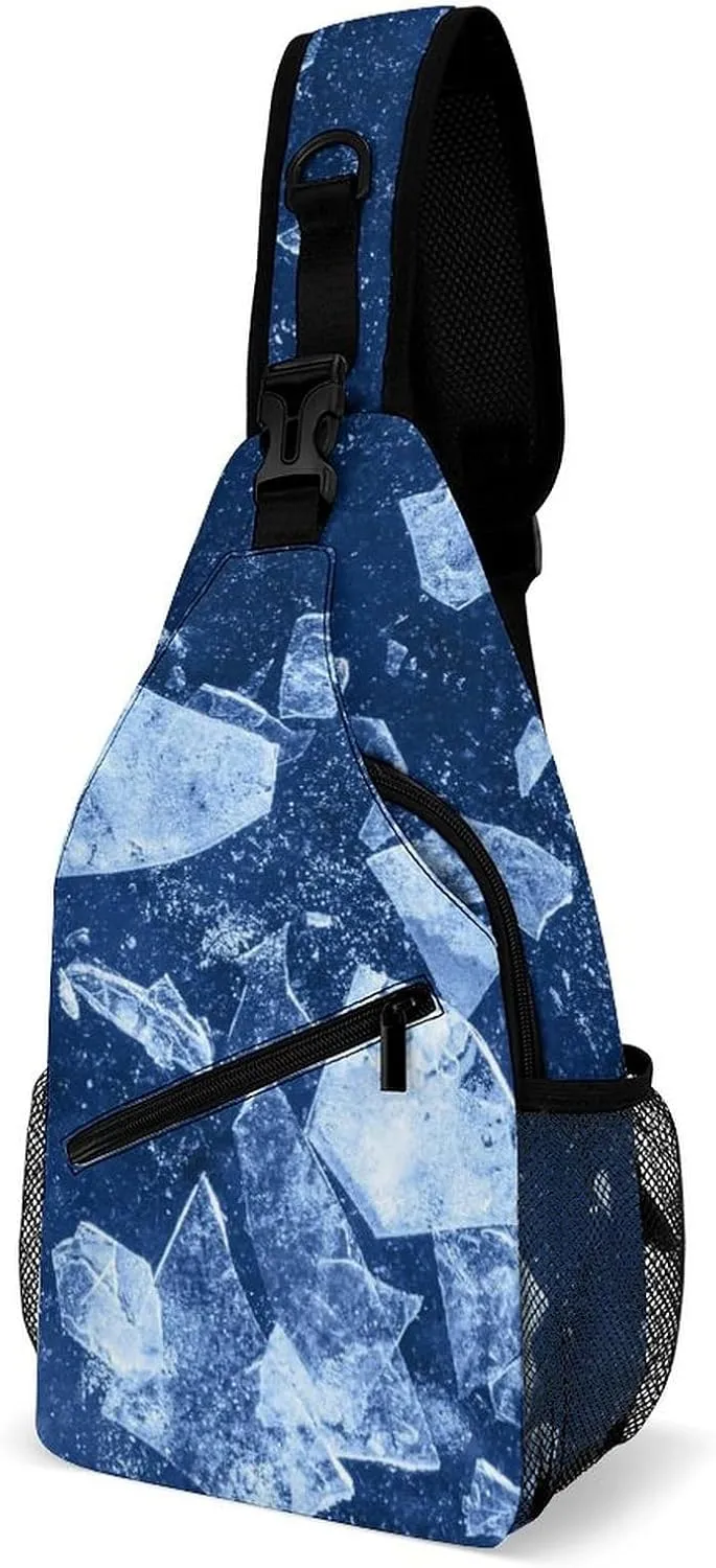 Sling Bag Abstract Ice Debris Crossbody Shoulder Backpack Adjustable Lightweight Travel Hiking Chest Bag for Men Women