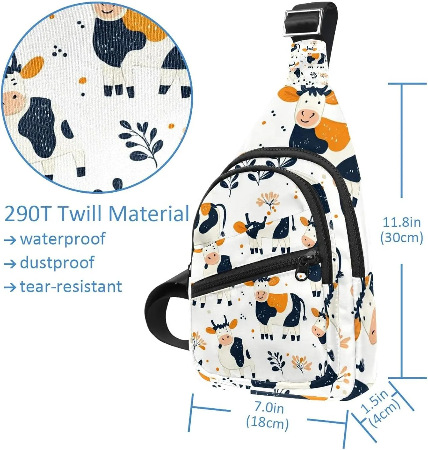 Sling Bag Backpack Crossbody Chest Bag Daypack for Hiking Travel(Funny Cute Cows)