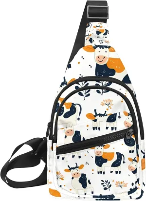 Sling Bag Backpack Crossbody Chest Bag Daypack for Hiking Travel(Funny Cute Cows)