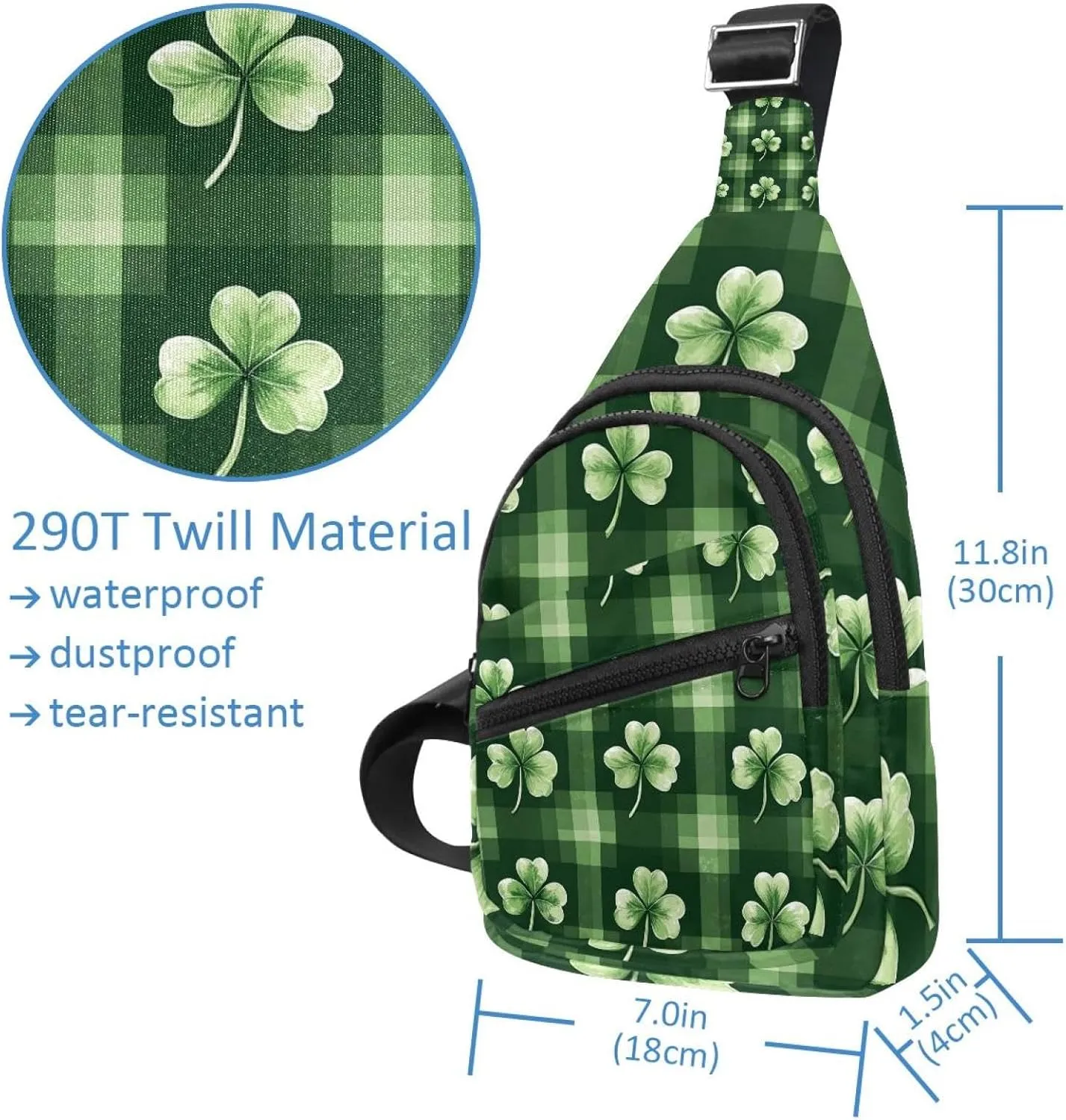 Sling Bag Backpack Crossbody Chest Bag Daypack for Hiking Travel(Saint Patrick's Day Clover Leaf)