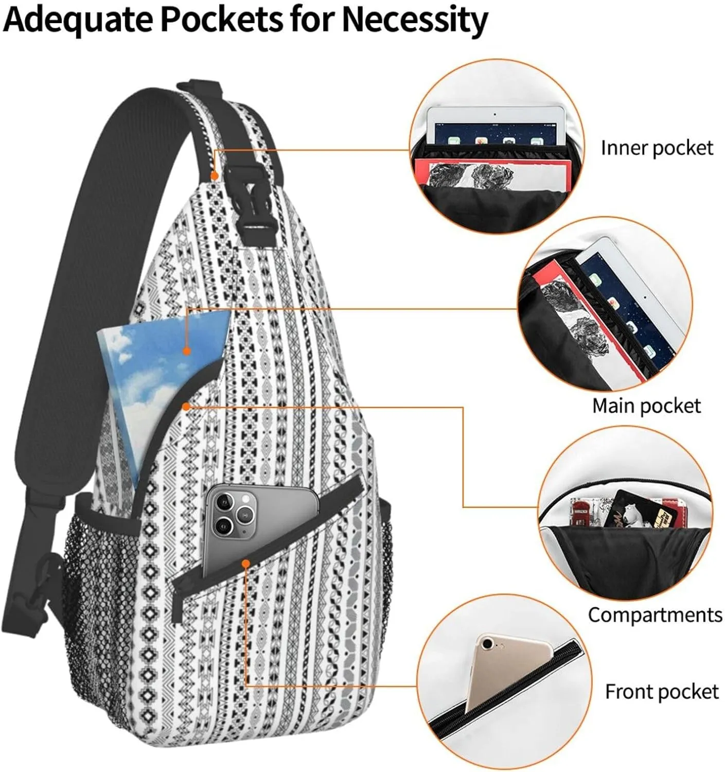 Sling Bag Bones And Dog Claws Print Sling Backpack Crossbody Chest Bag Daypack For Hiking Travel