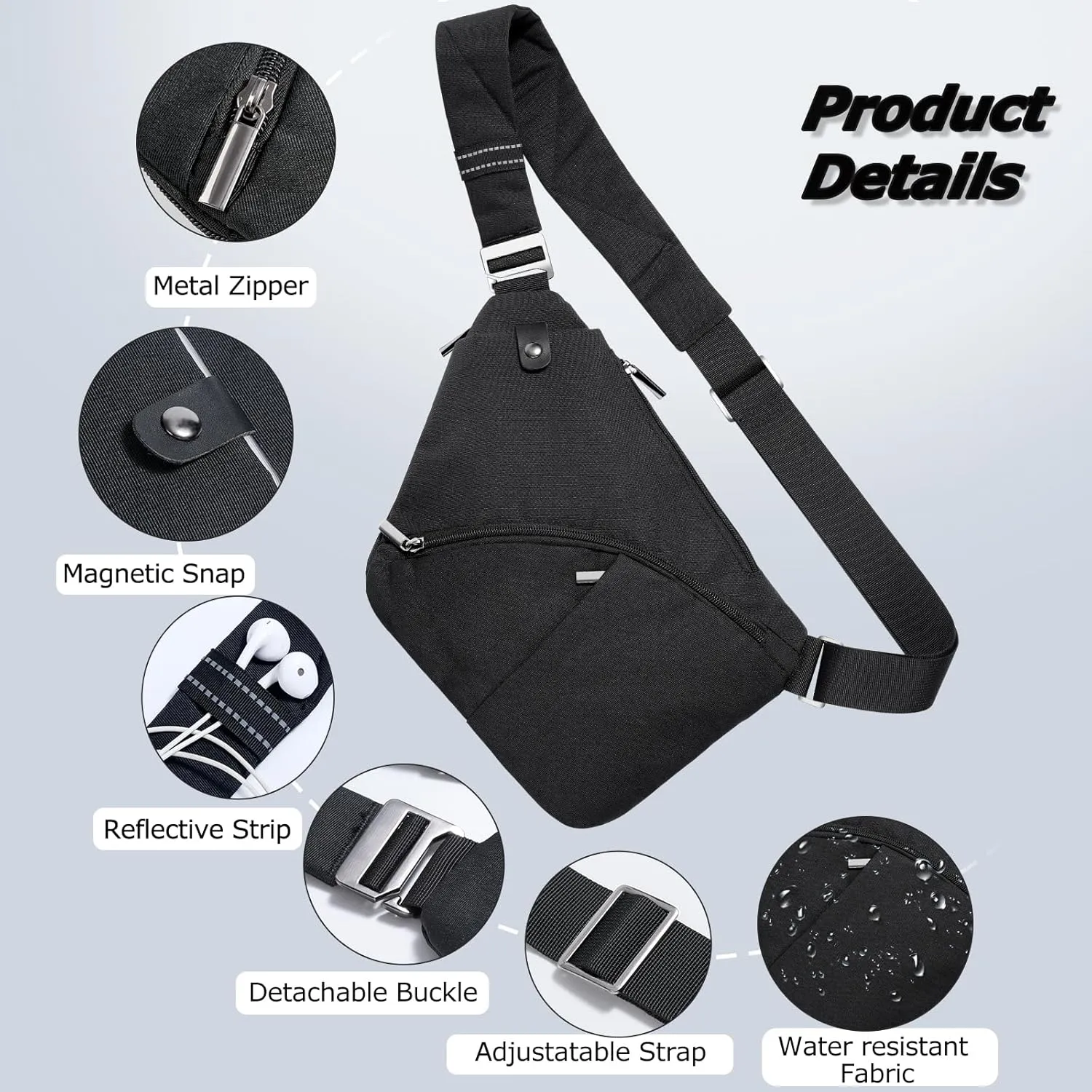 Sling Bag Cross Body Bag, Anti Theft Crossbody Bags for Travel Lightweight Chest Shoulder Bags for Women Men