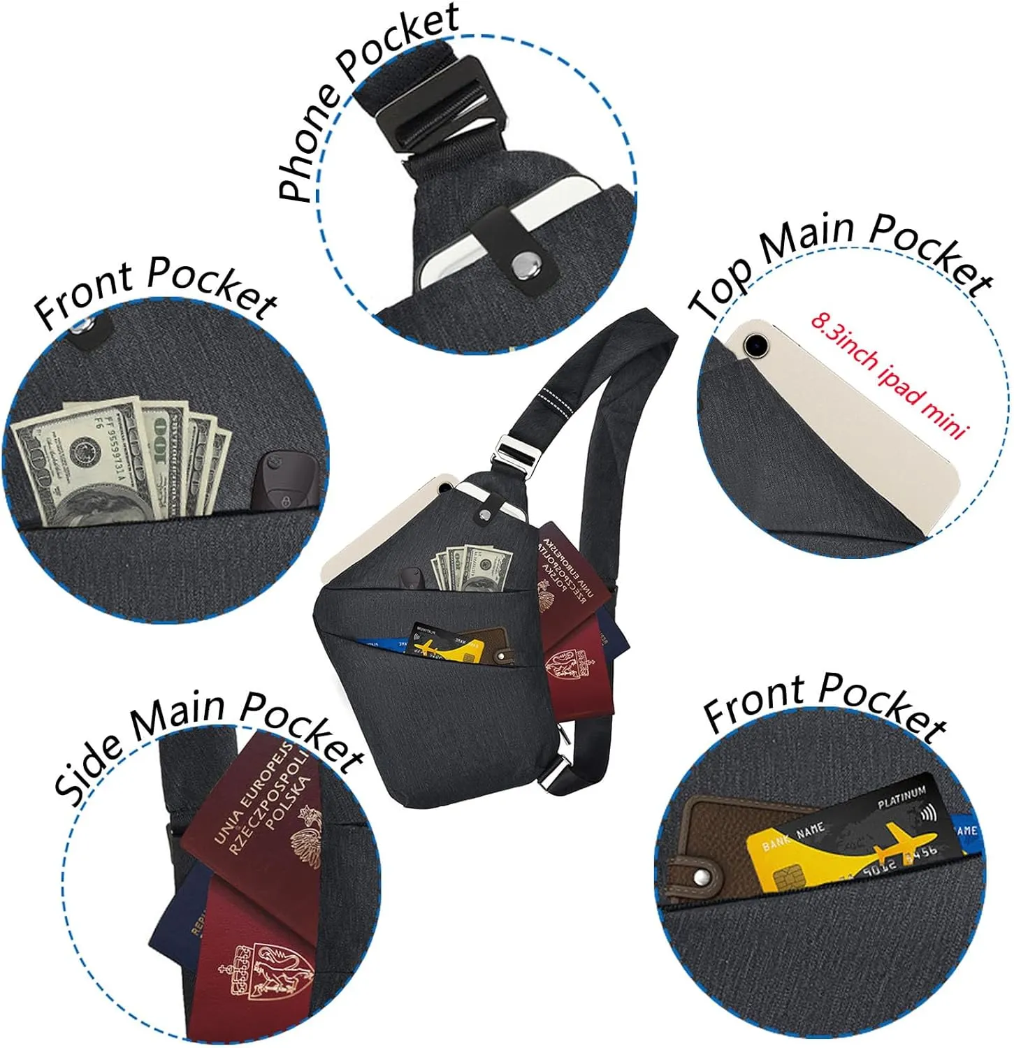 Sling Bag Cross Body Bag, Anti Theft Crossbody Bags for Travel Lightweight Chest Shoulder Bags for Women Men