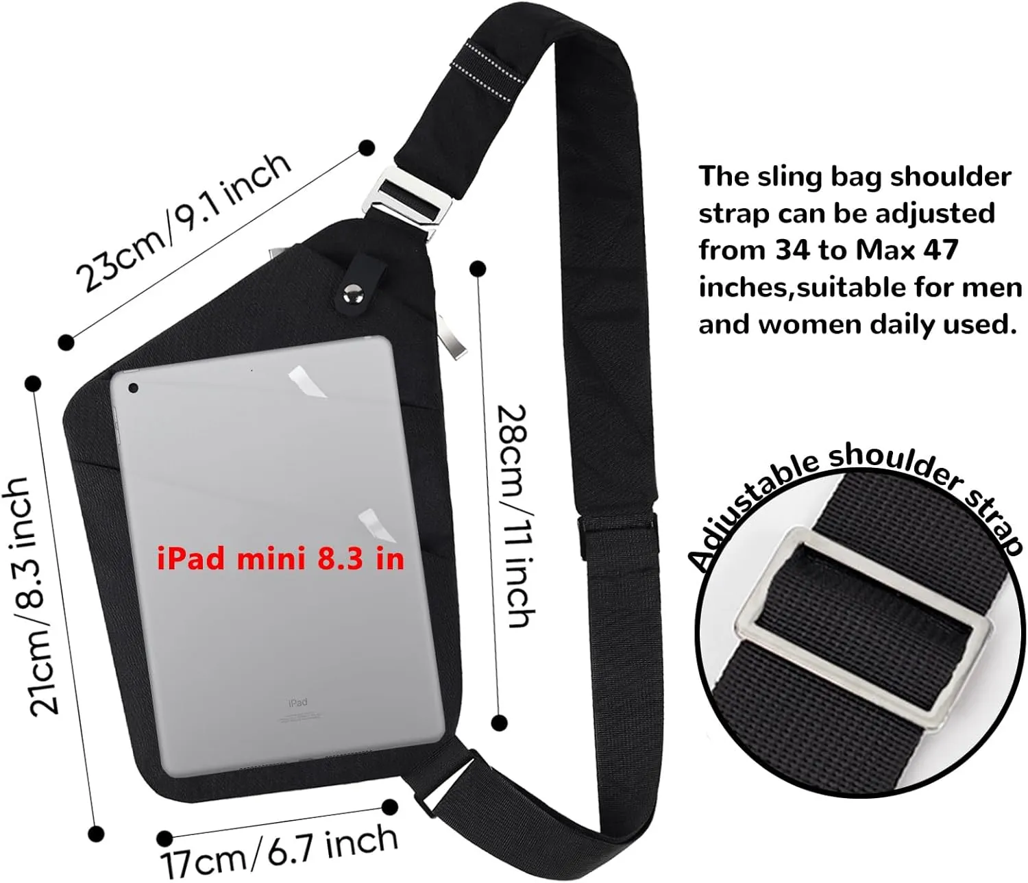 Sling Bag Cross Body Bag, Anti Theft Crossbody Bags for Travel Lightweight Chest Shoulder Bags for Women Men