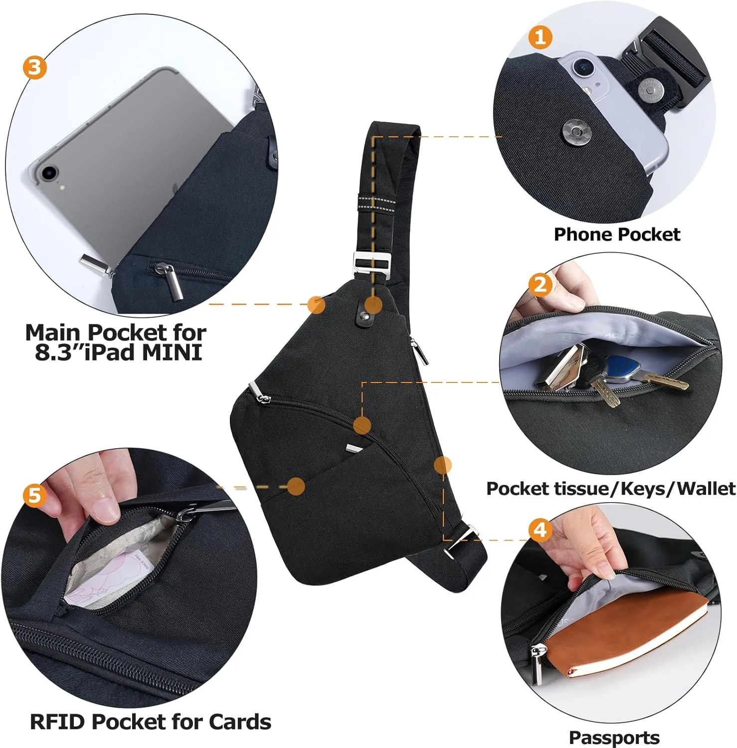 Sling Bag Cross Body Bag, Anti Theft Crossbody Bags for Travel Lightweight Chest Shoulder Bags for Women Men