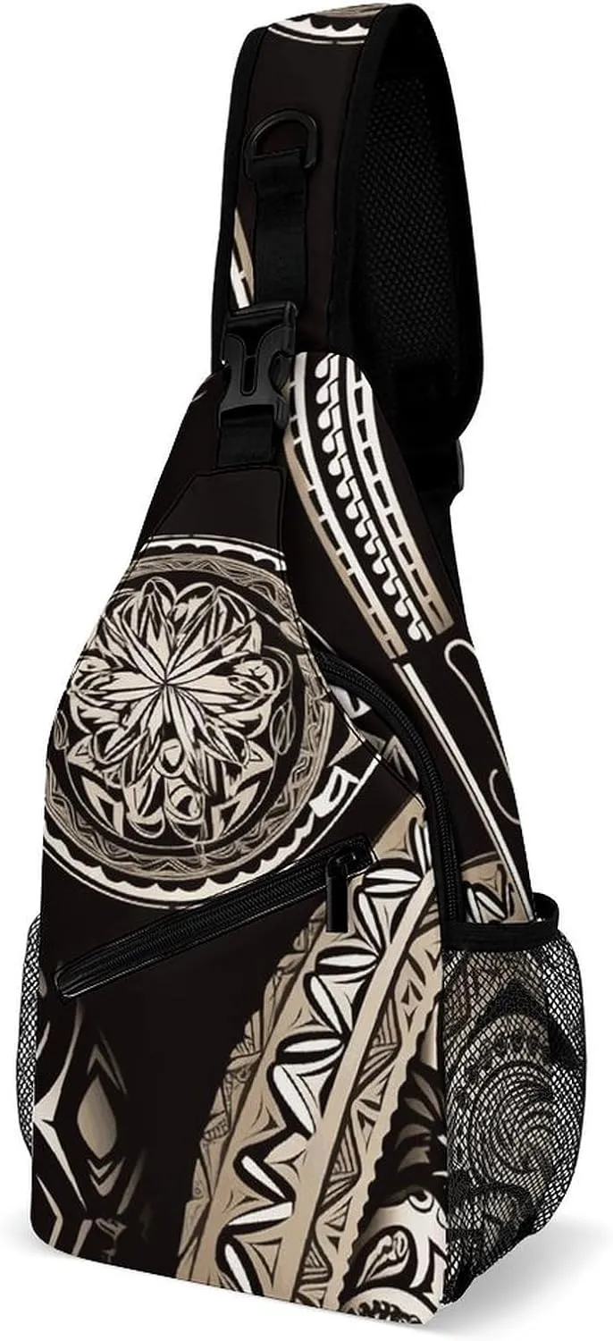 Sling Bag for Men Women Western Pacific Traditional Chest Bag Casual Crossbody Bag Sling Backpack for Travel Daypack