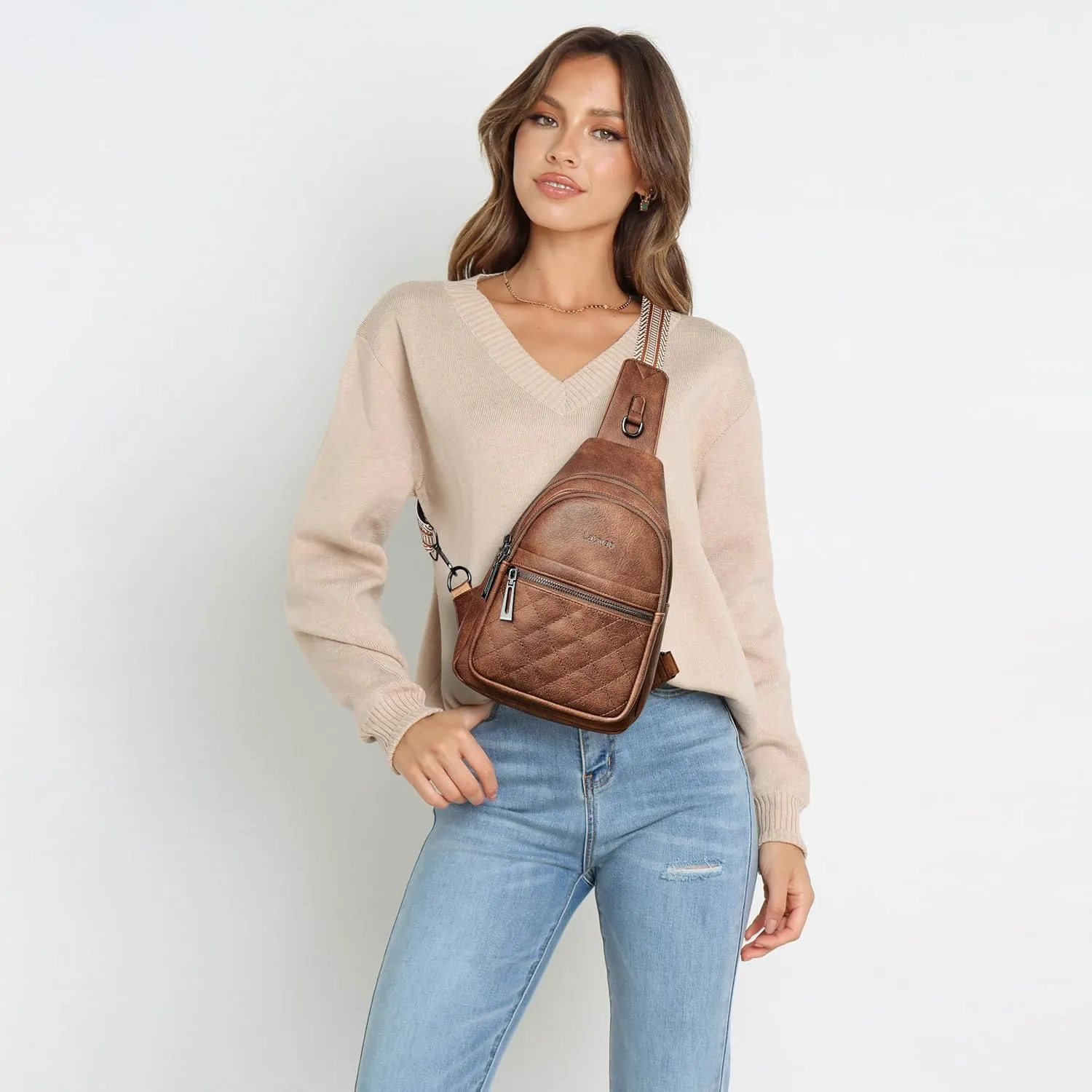 Sling Bag For Women Fanny Pack Crossbody Travel Shoulder Belt Bags Tote Backpack Purse Faux Leather
