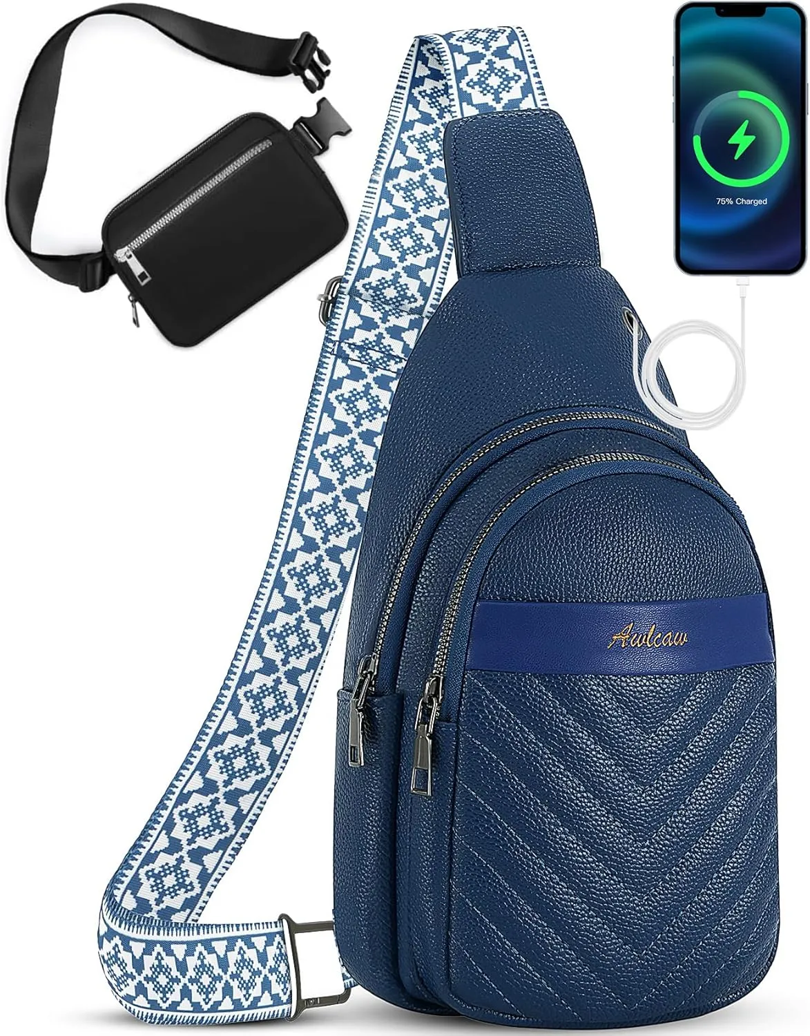 Sling Bag for Women, Leather Crossbody Bag Sling Bag Crossbody Backpack for Travel Sports Running Hiking for Man Woman