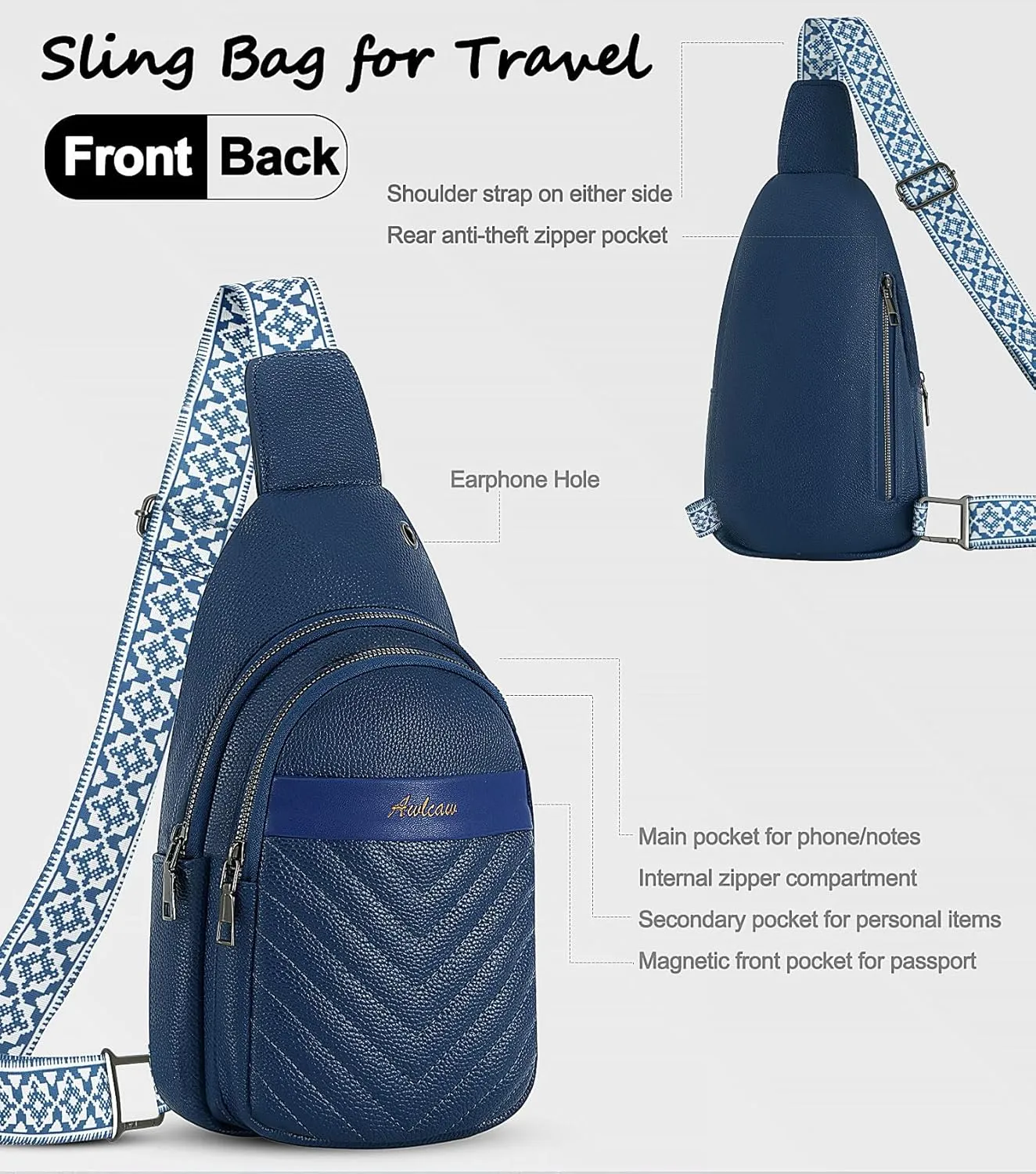 Sling Bag for Women, Leather Crossbody Bag Sling Bag Crossbody Backpack for Travel Sports Running Hiking for Man Woman