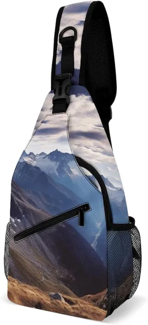 Sling Bag for Women Men Alps Panorama Crossbody Bag Hiking Chest Bag Crossbody Fanny Pack Fashion Waist Packs Casual Daypack Backpacks Shoulder Bag for Travel
