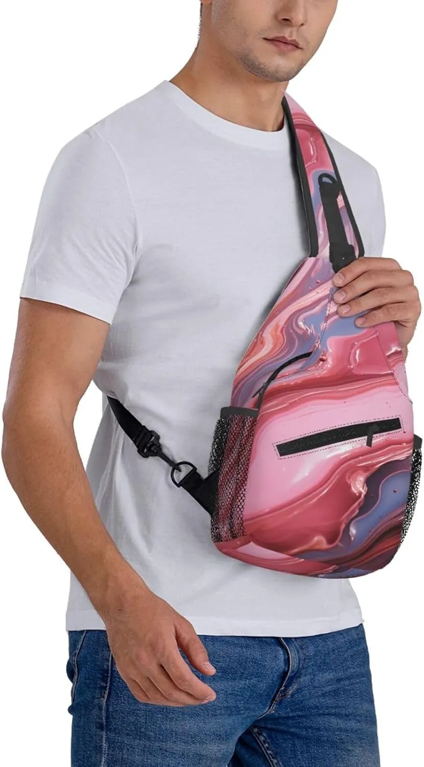 Sling Bag for Women Men Crossbody Bag Sling Backpack Abstract pink marble Cross Body Bag Adjustable Chest Bag