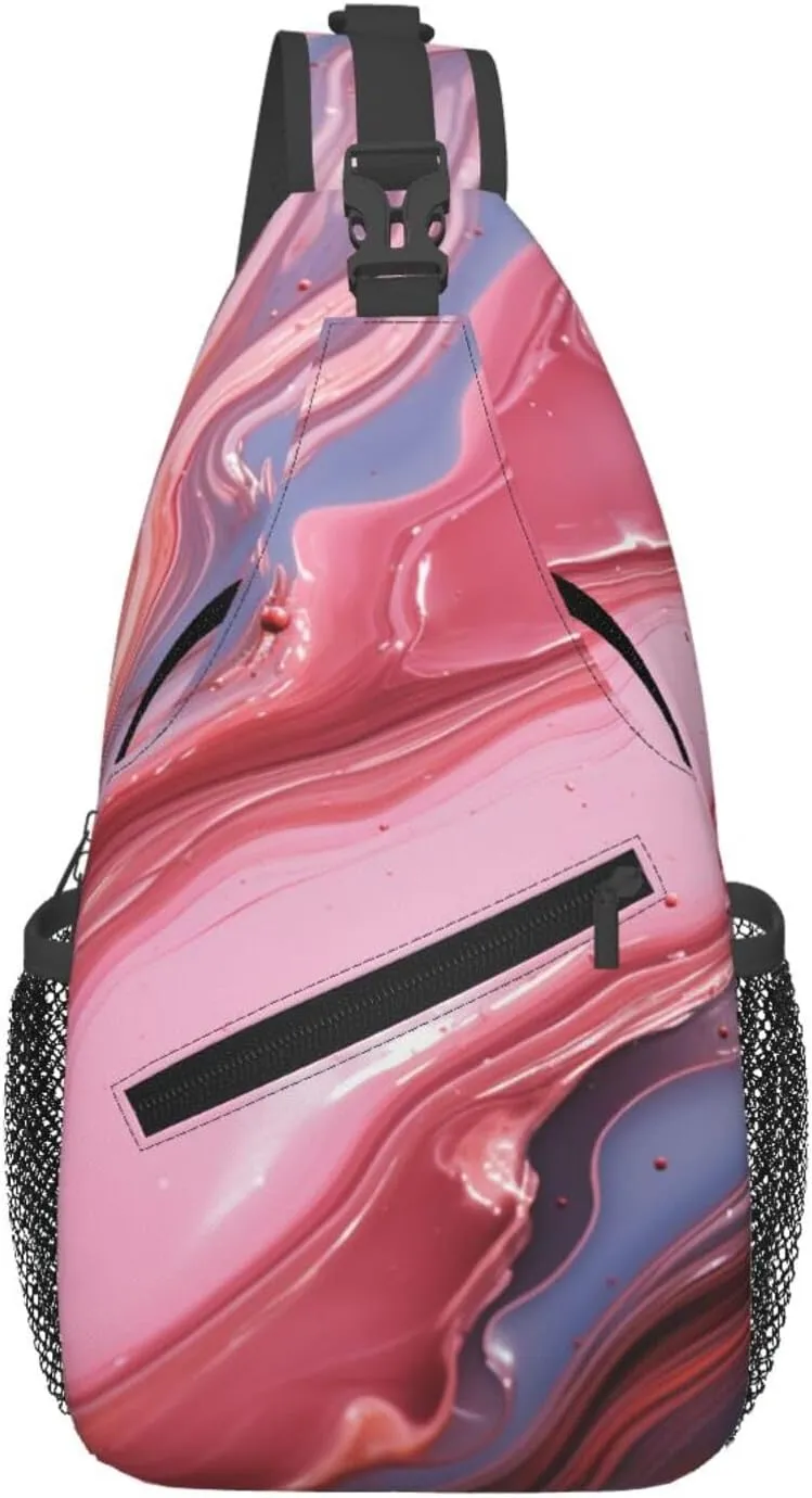 Sling Bag for Women Men Crossbody Bag Sling Backpack Abstract pink marble Cross Body Bag Adjustable Chest Bag