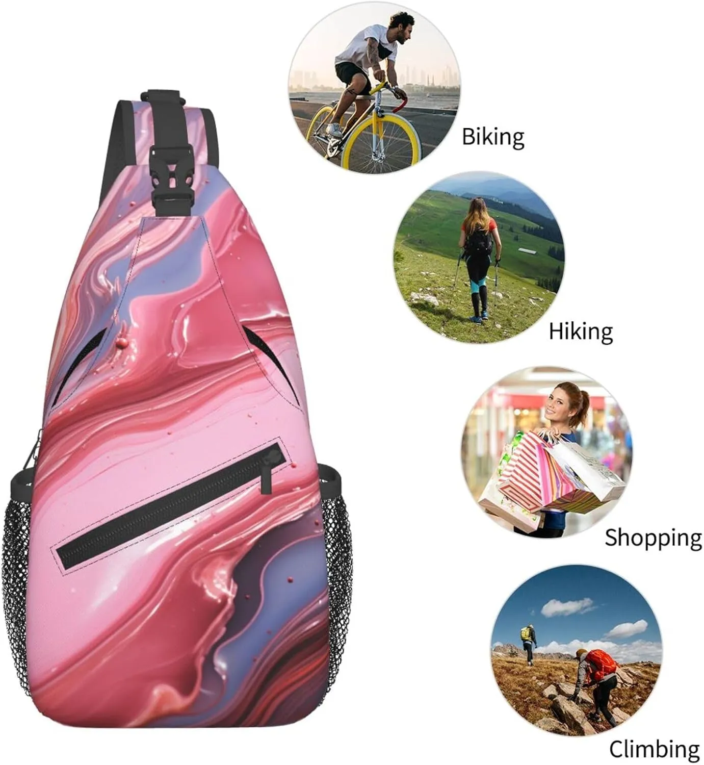 Sling Bag for Women Men Crossbody Bag Sling Backpack Abstract pink marble Cross Body Bag Adjustable Chest Bag