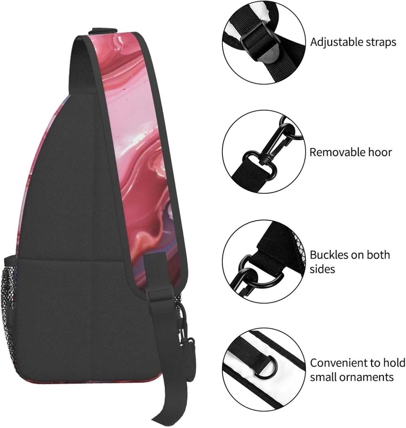 Sling Bag for Women Men Crossbody Bag Sling Backpack Abstract pink marble Cross Body Bag Adjustable Chest Bag