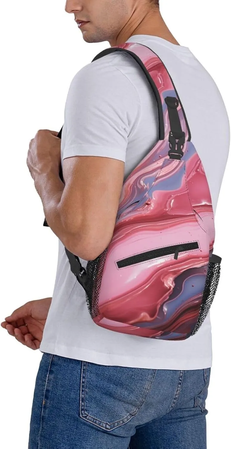 Sling Bag for Women Men Crossbody Bag Sling Backpack Abstract pink marble Cross Body Bag Adjustable Chest Bag
