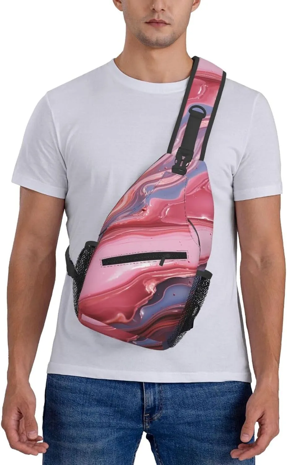 Sling Bag for Women Men Crossbody Bag Sling Backpack Abstract pink marble Cross Body Bag Adjustable Chest Bag