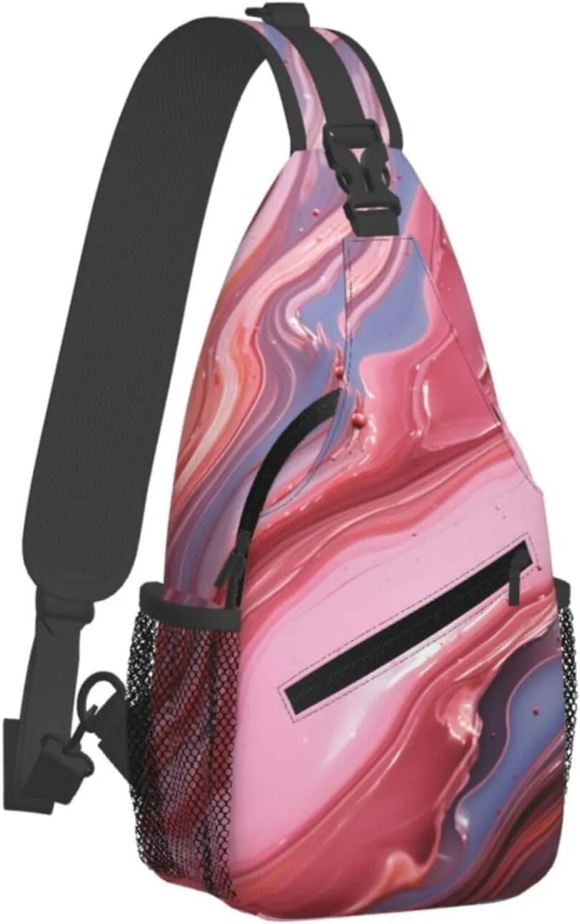 Sling Bag for Women Men Crossbody Bag Sling Backpack Abstract pink marble Cross Body Bag Adjustable Chest Bag