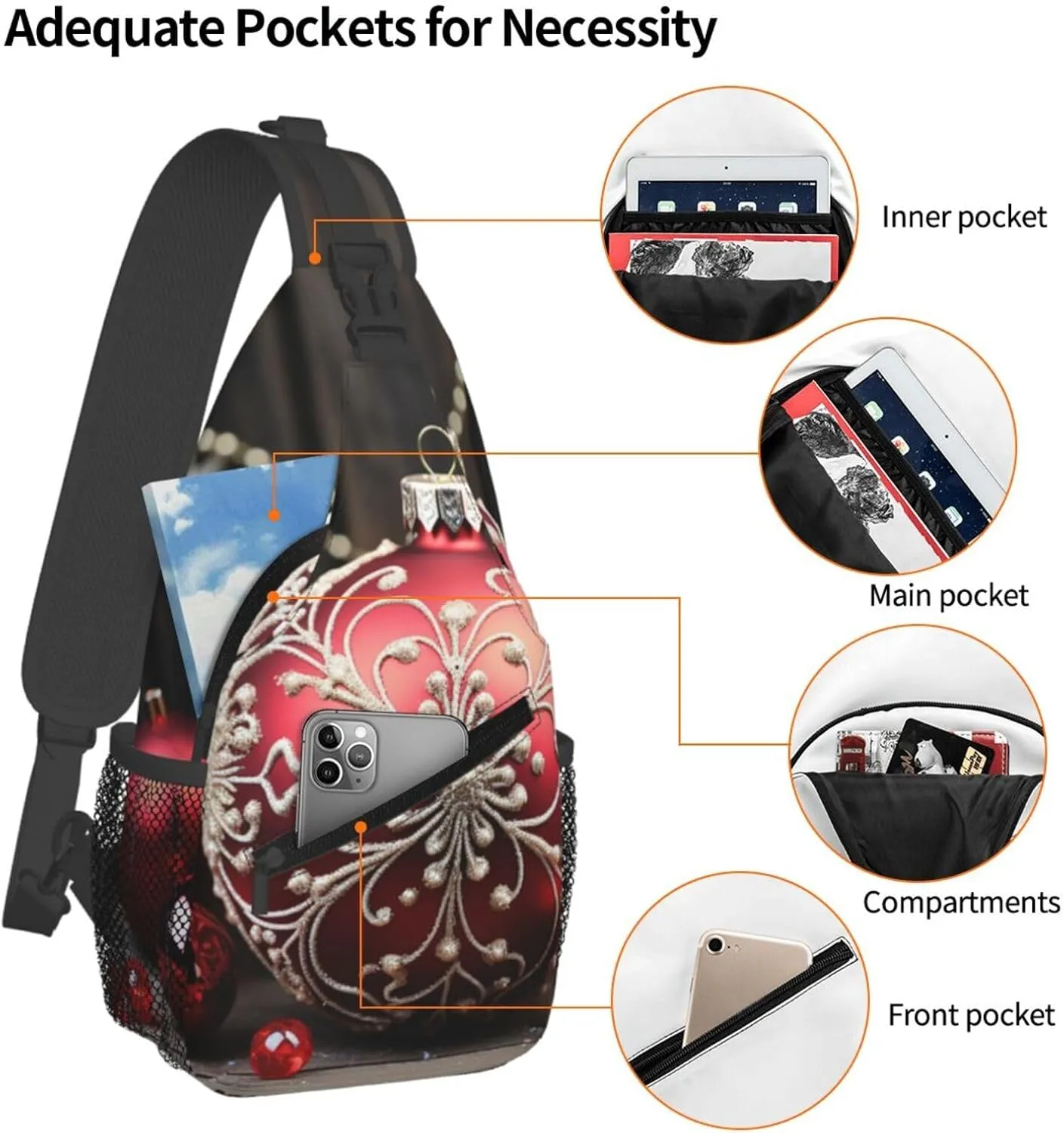 Sling Bag for Women Men Crossbody Bag Sling Backpack Christmas ornament Cross Body Bag Adjustable Chest Bag