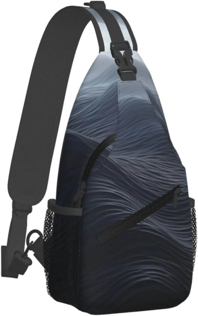 Sling Bag for Women Men Crossbody Bag Sling Backpack Deep black waves Cross Body Bag Adjustable Chest Bag
