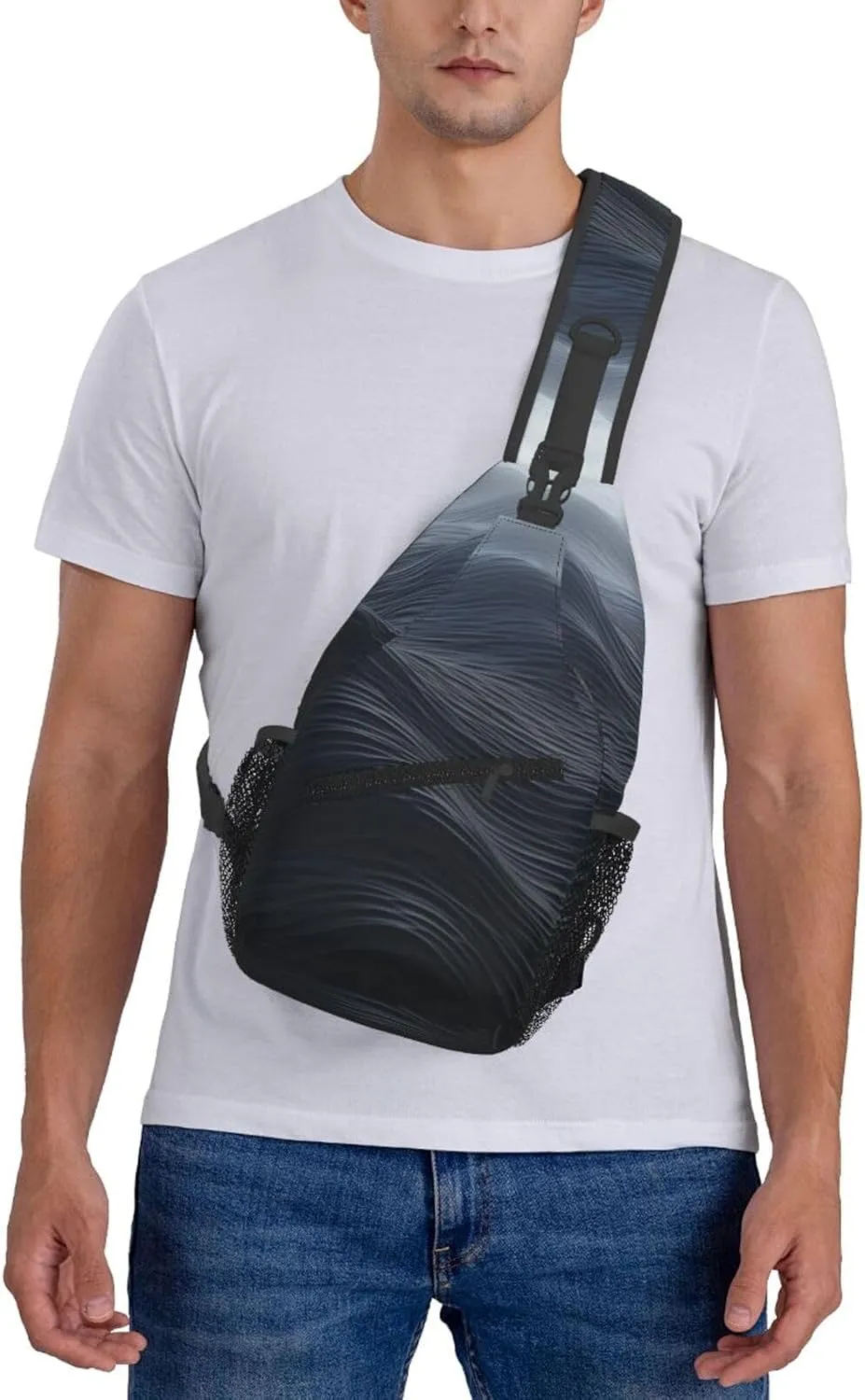 Sling Bag for Women Men Crossbody Bag Sling Backpack Deep black waves Cross Body Bag Adjustable Chest Bag
