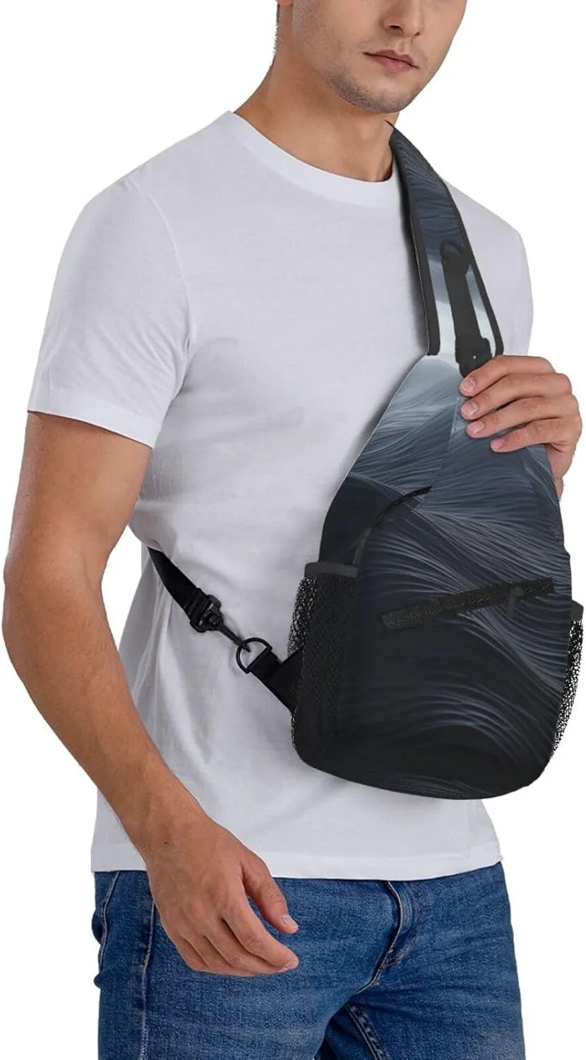 Sling Bag for Women Men Crossbody Bag Sling Backpack Deep black waves Cross Body Bag Adjustable Chest Bag
