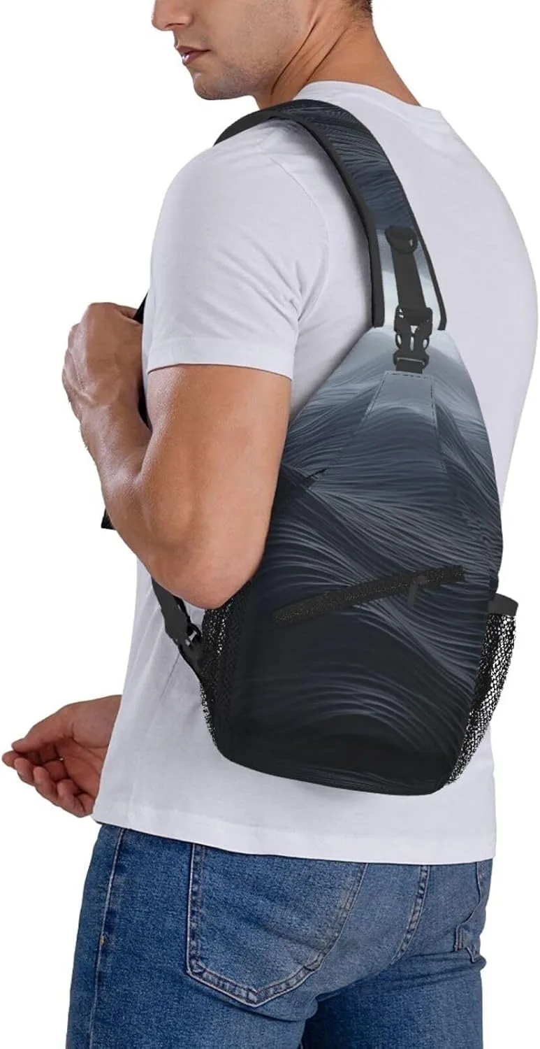 Sling Bag for Women Men Crossbody Bag Sling Backpack Deep black waves Cross Body Bag Adjustable Chest Bag
