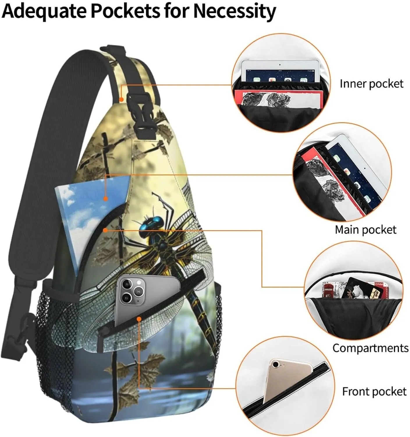 Sling Bag for Women Men Crossbody Bag Sling Backpack Dragonflies Cross Body Bag Adjustable Chest Bag