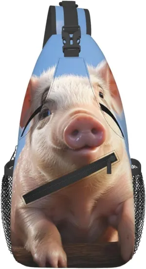 Sling Bag for Women Men Crossbody Bag Sling Backpack Funny Cute Pig Cross Body Bag Adjustable Chest Bag