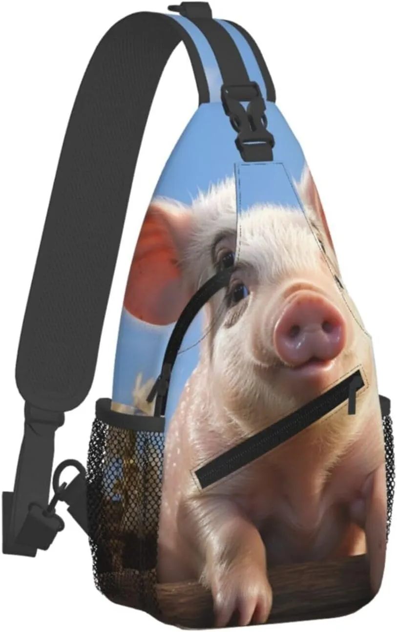 Sling Bag for Women Men Crossbody Bag Sling Backpack Funny Cute Pig Cross Body Bag Adjustable Chest Bag