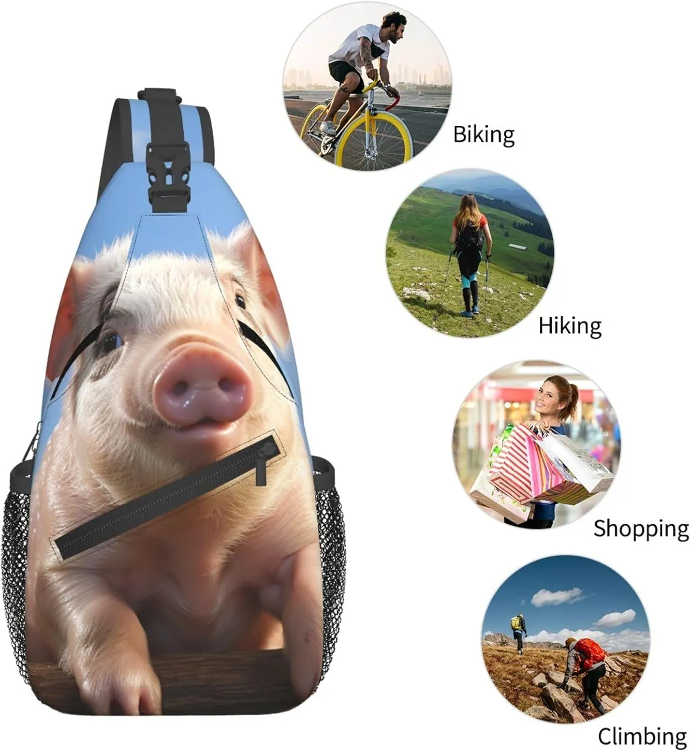 Sling Bag for Women Men Crossbody Bag Sling Backpack Funny Cute Pig Cross Body Bag Adjustable Chest Bag