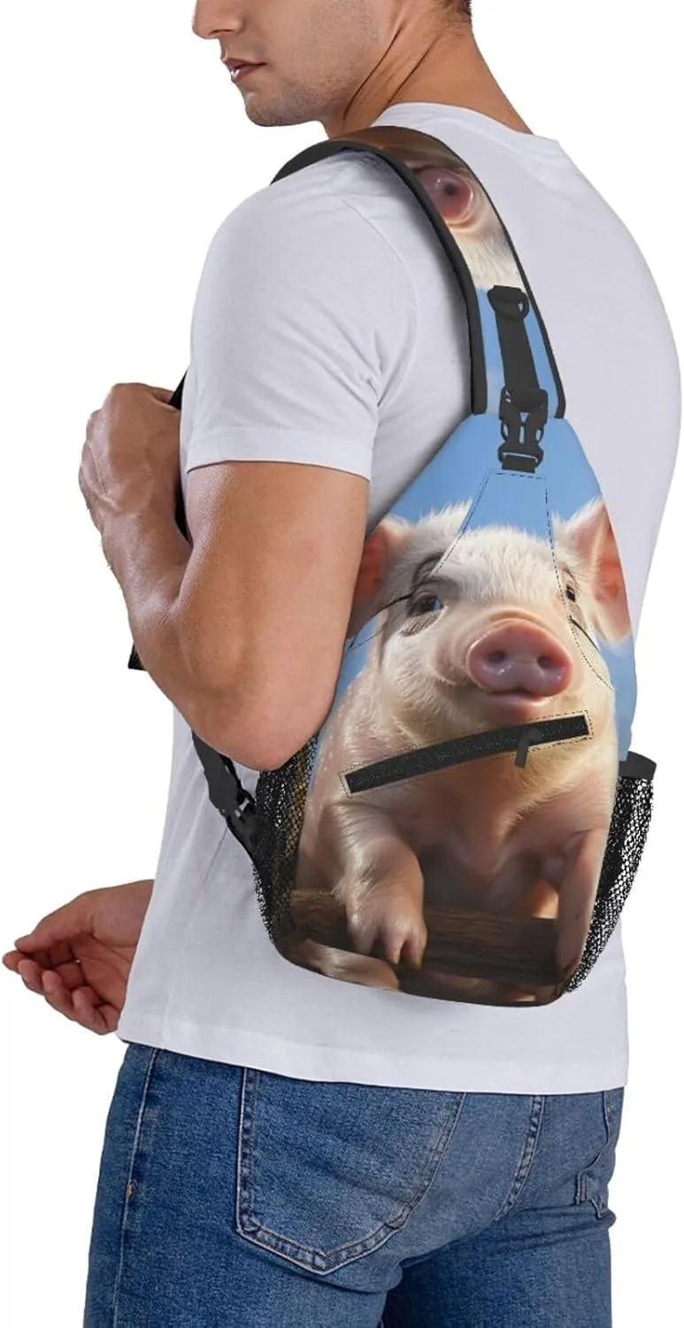 Sling Bag for Women Men Crossbody Bag Sling Backpack Funny Cute Pig Cross Body Bag Adjustable Chest Bag