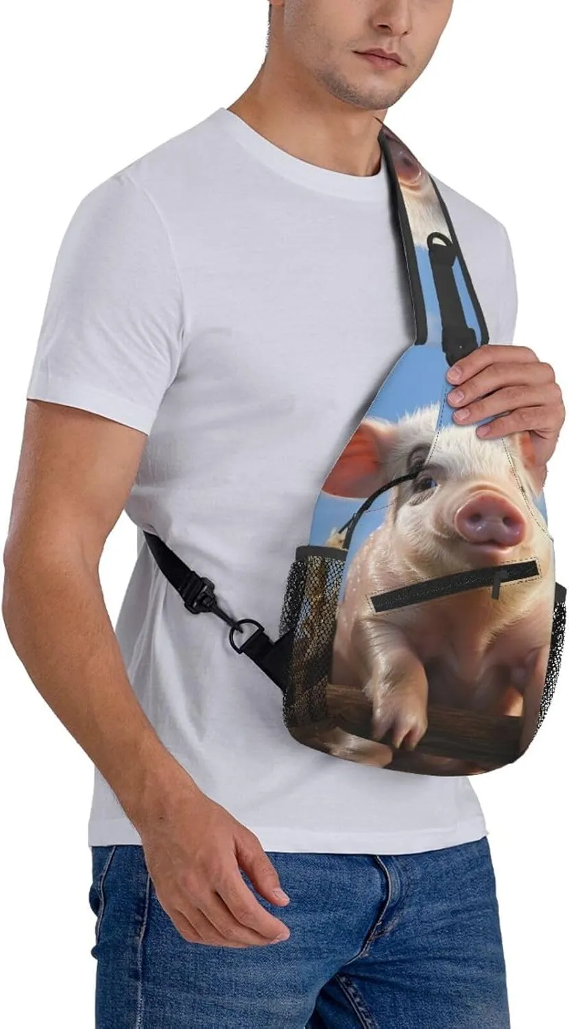Sling Bag for Women Men Crossbody Bag Sling Backpack Funny Cute Pig Cross Body Bag Adjustable Chest Bag
