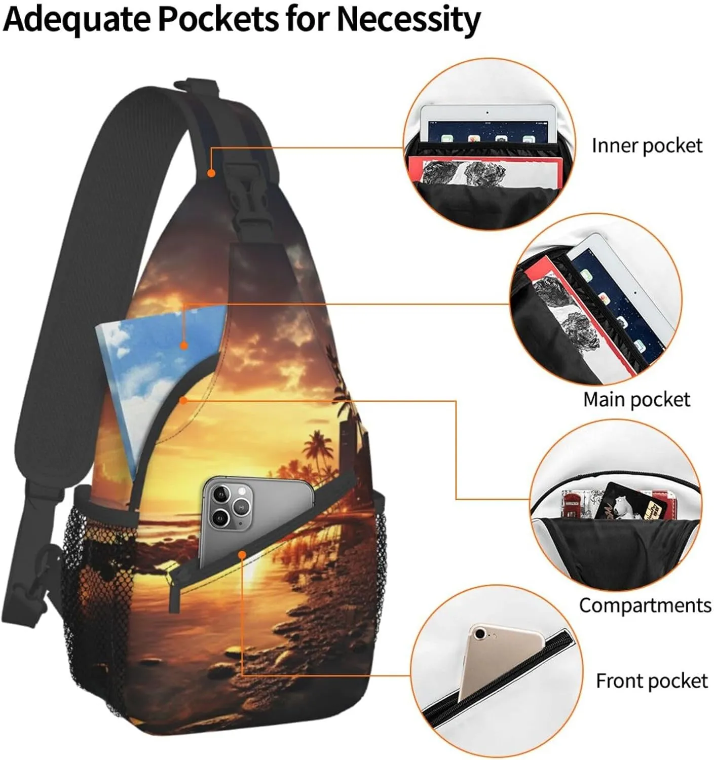 Sling Bag for Women Men Shoulder Bag Beautiful City Night View Chest Bag Travel Fanny Pack Lightweight Casual Daypack, Sunset Time, One Size