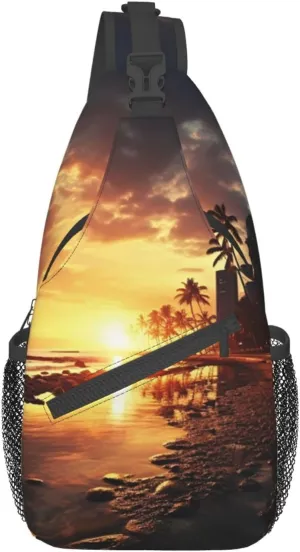 Sling Bag for Women Men Shoulder Bag Beautiful City Night View Chest Bag Travel Fanny Pack Lightweight Casual Daypack, Sunset Time, One Size