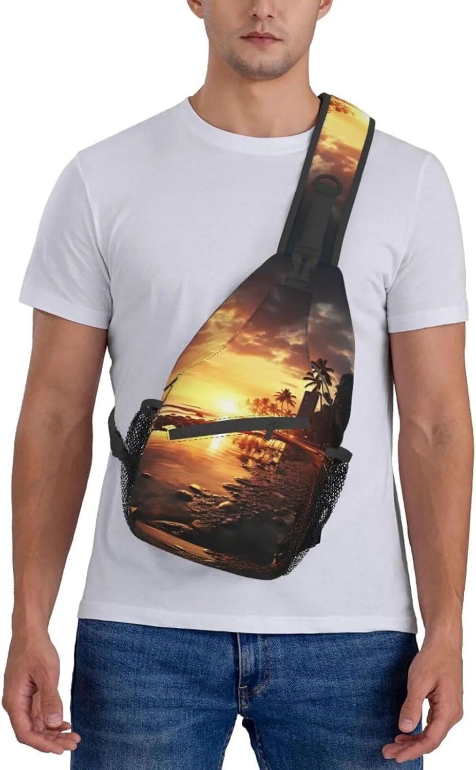 Sling Bag for Women Men Shoulder Bag Beautiful City Night View Chest Bag Travel Fanny Pack Lightweight Casual Daypack, Sunset Time, One Size