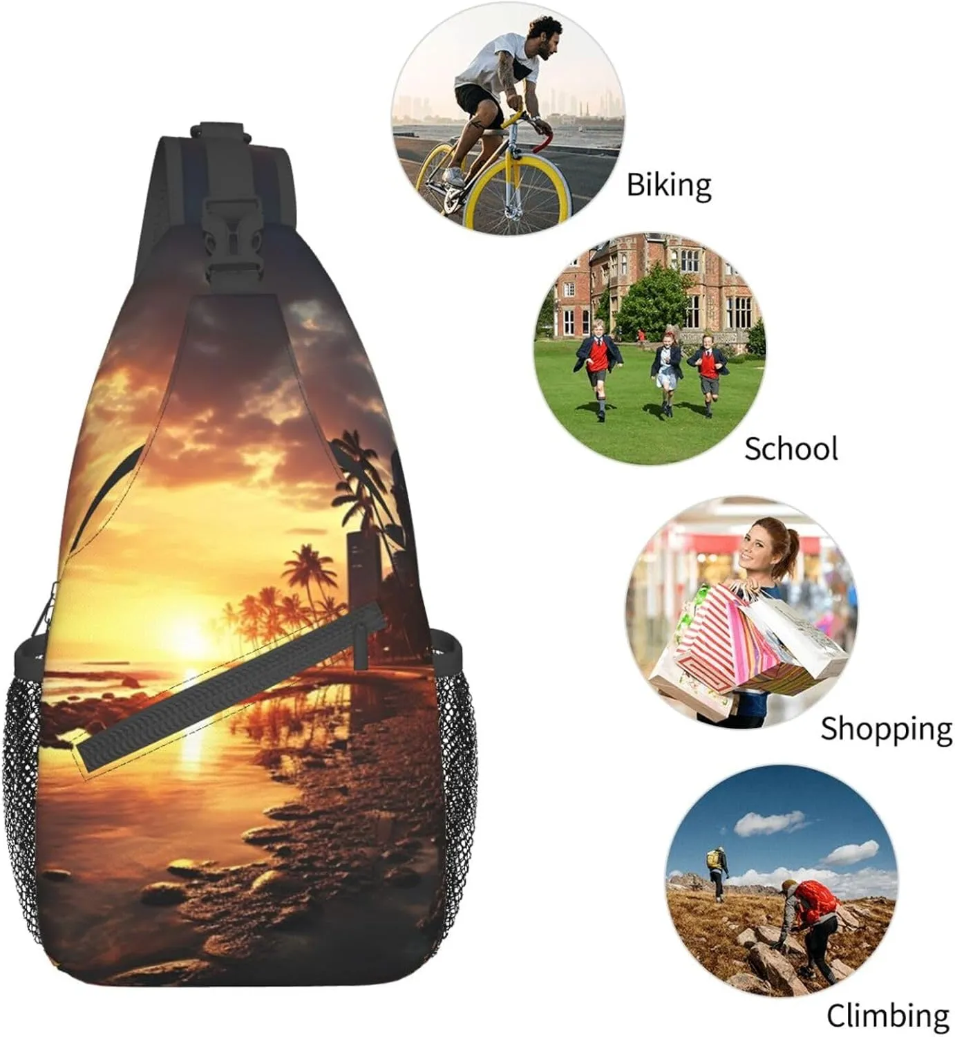 Sling Bag for Women Men Shoulder Bag Beautiful City Night View Chest Bag Travel Fanny Pack Lightweight Casual Daypack, Sunset Time, One Size