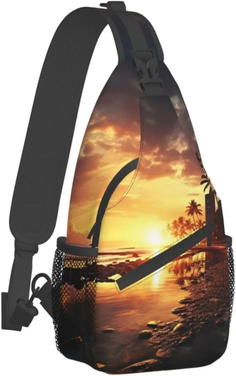 Sling Bag for Women Men Shoulder Bag Beautiful City Night View Chest Bag Travel Fanny Pack Lightweight Casual Daypack, Sunset Time, One Size