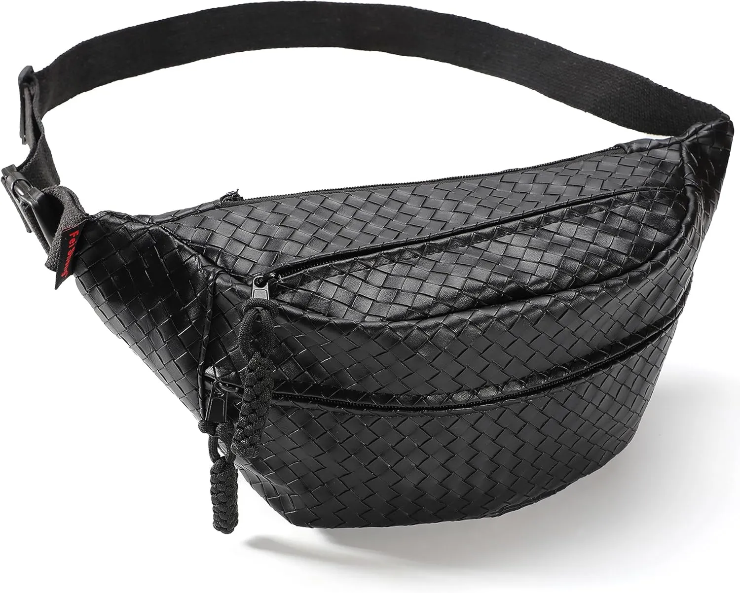 Sling Bag for Women Men,Woven Leather Fashionable Fanny Pack Crossbody Bags with Adjustable Shoulder Strap Chest Packs for Travel Cycling Work Sport Hiking Gym,Large-Black