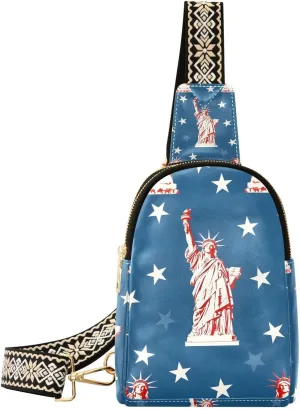 Sling Bag for Women Statue Liberty America Blue Crossbody Bag Backpack Purse Small Cross Body Bags Travel Shoulder Bags Multipurpose Chest Bag