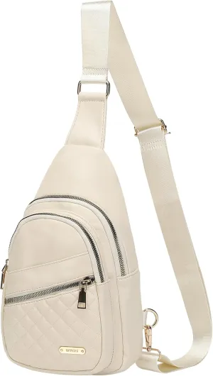 Sling Bags for Women Man - Small Crossbody Backpack - PU Leather Women's Chest Bag Casual Packs for Travel - White