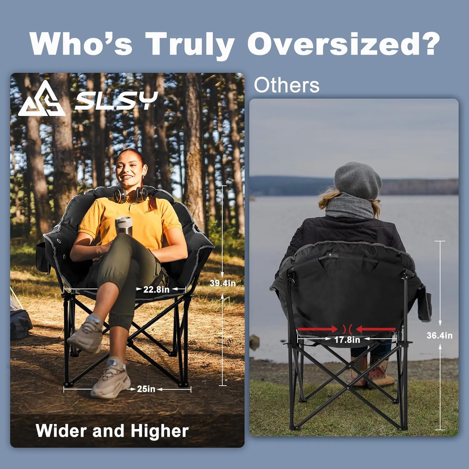 Slsy Heated Camping Chair Oversized, Outdoor Portable Heated Folding Chairs, Heated Foldable Chair Seat Supports 500 lbs, Heating Chair for Outdoor Sports, Camping, Patio, and Picnics