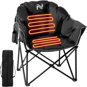 Slsy Heated Camping Chair Oversized, Outdoor Portable Heated Folding Chairs, Heated Foldable Chair Seat Supports 500 lbs, Heating Chair for Outdoor Sports, Camping, Patio, and Picnics