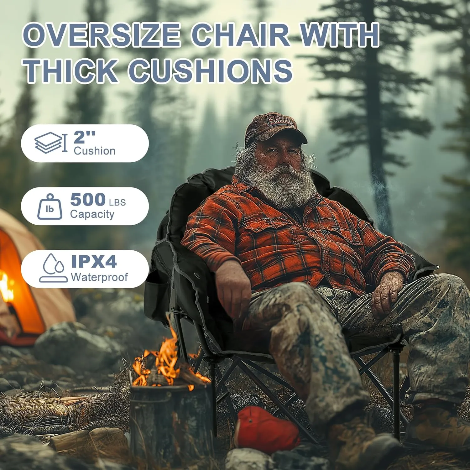 Slsy Heated Camping Chair Oversized, Outdoor Portable Heated Folding Chairs, Heated Foldable Chair Seat Supports 500 lbs, Heating Chair for Outdoor Sports, Camping, Patio, and Picnics