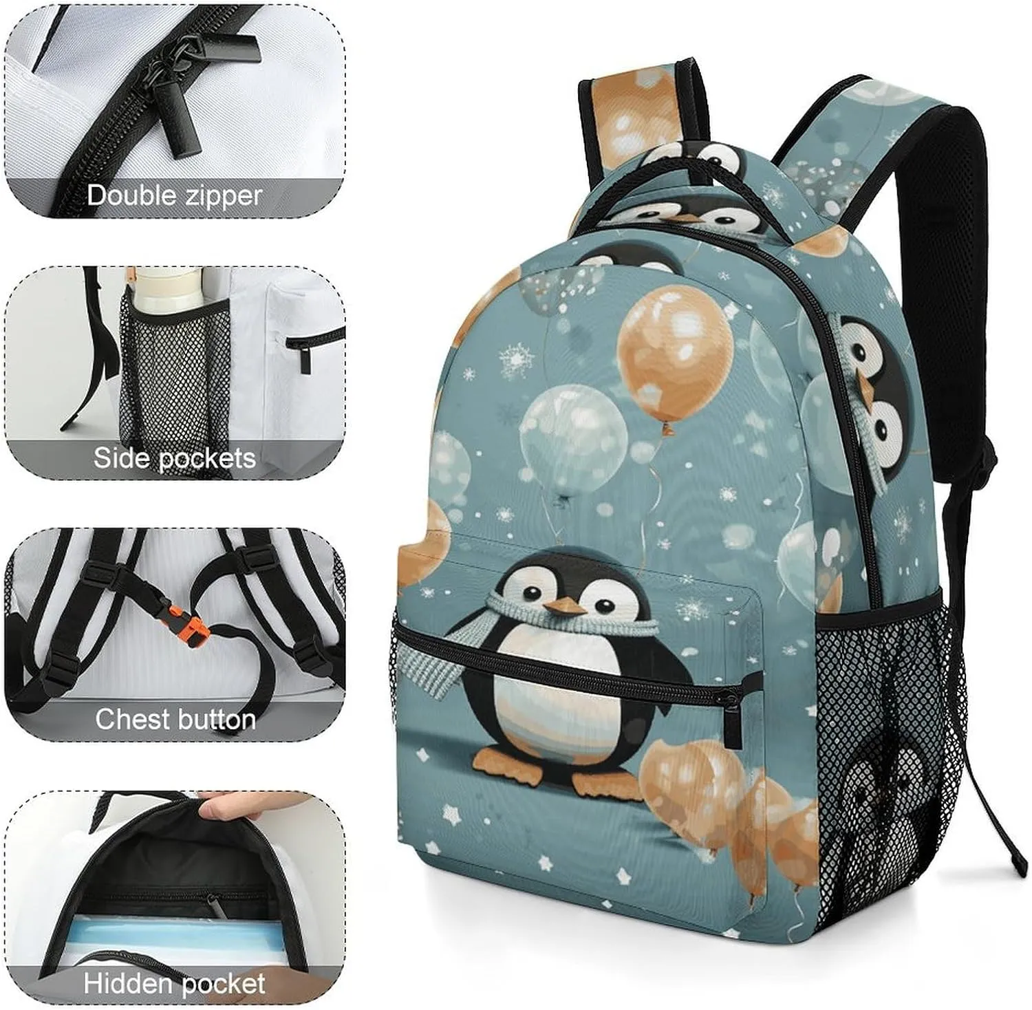 Small Backpacks Personalized Balloon Snowflake Printing Travel Bag Lightweight Travel Backpack For Women Men