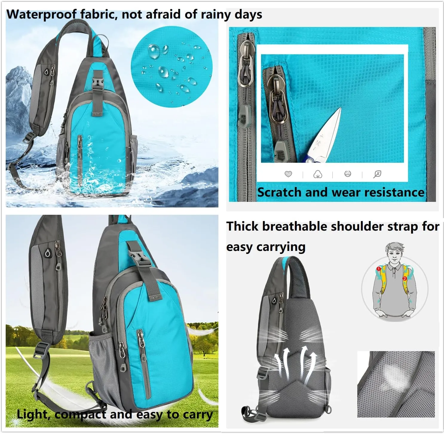 Small Crossbody Sling Backpack Hiking Daypack, Lightweight Casual Shoulder Chest Multiple Bag Sports Outdoor Travel (Lake Blue)