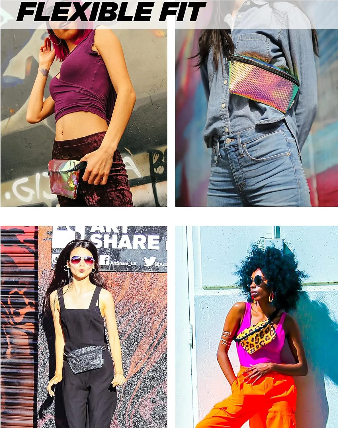 Small Fanny Pack - Unisex Bum Bag, Crossbody & Belt Bag for Women - 80s/90s Slim, Festivals, Travel & Daily Use - Rainbow, Black
