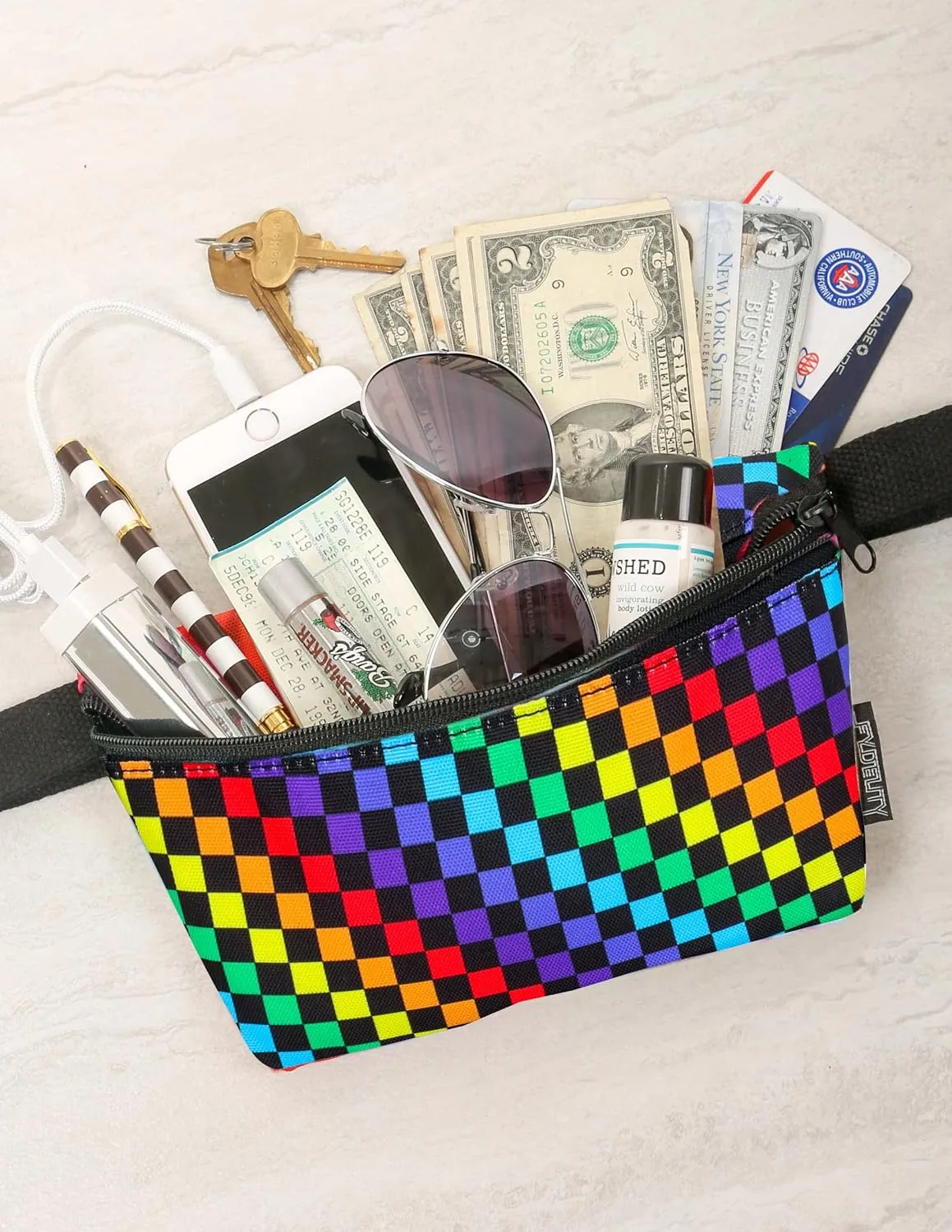 Small Fanny Pack - Unisex Bum Bag, Crossbody & Belt Bag for Women - 80s/90s Slim, Festivals, Travel & Daily Use - Rainbow, Black