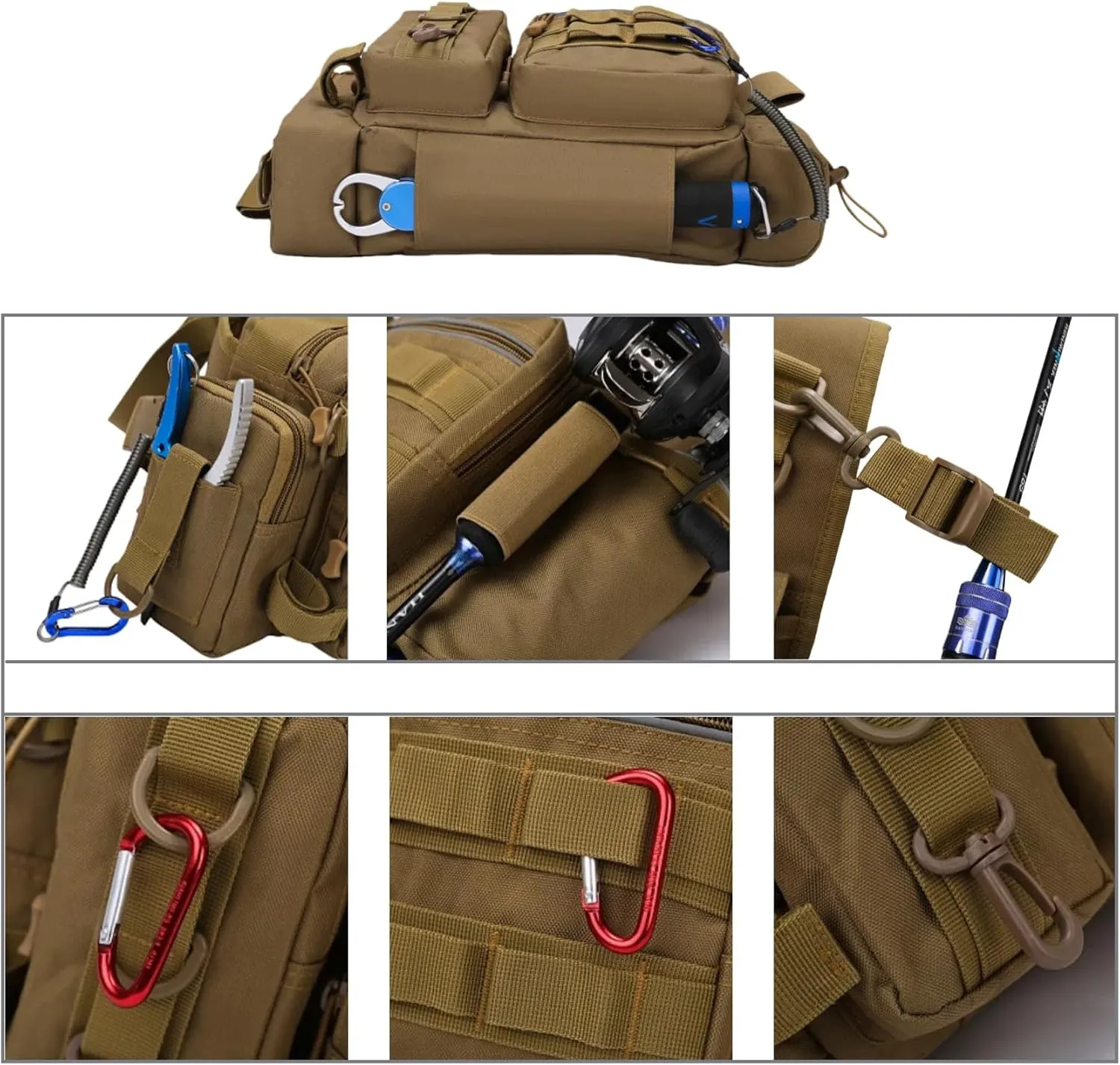 Small Fly Fishing Sling Bag for Men Fishing Tackle Bag with Rod Holder Waterproof Tackle Shoulder Pack for Outdoor Camping Climbing (Black Camo)